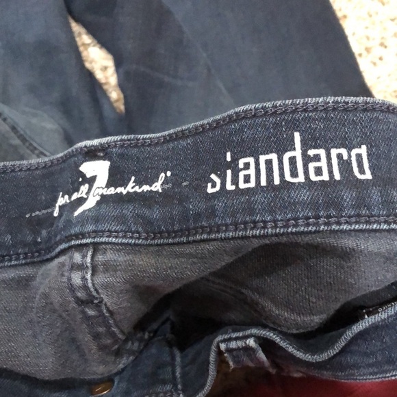 7 for All Mankind Standard Straight Leg Jeans Size 30 30x32 Distressed Dark Blue - Picture 8 of 10